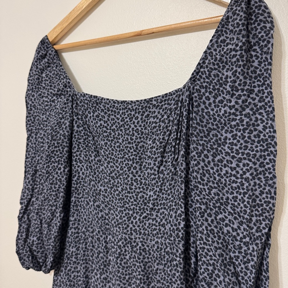 Abercrombie & Fitch Square-neck Midi Dress Size Small Tall Navy Leopard Print - Picture 5 of 8